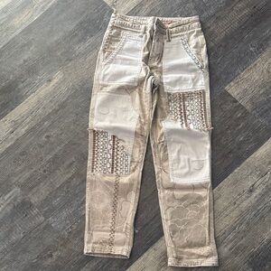 Beige Patchwork Cargo Pants